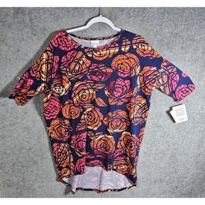 Lularoe Irma Top Womens Sz Small Floral Rose Hi-Low Tunic Short Sleeve New